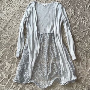LC Lauren Conrad Soft Gray Lace Long Cardigan Small